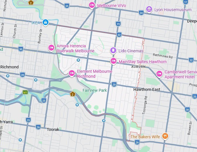 Hawthorn map area