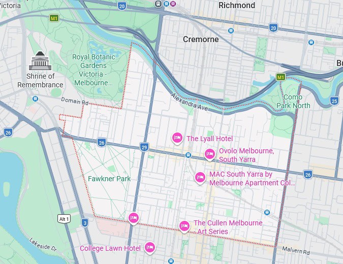 South Yarra map area