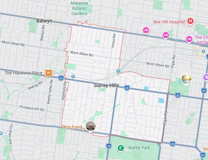 Surrey Hills map area